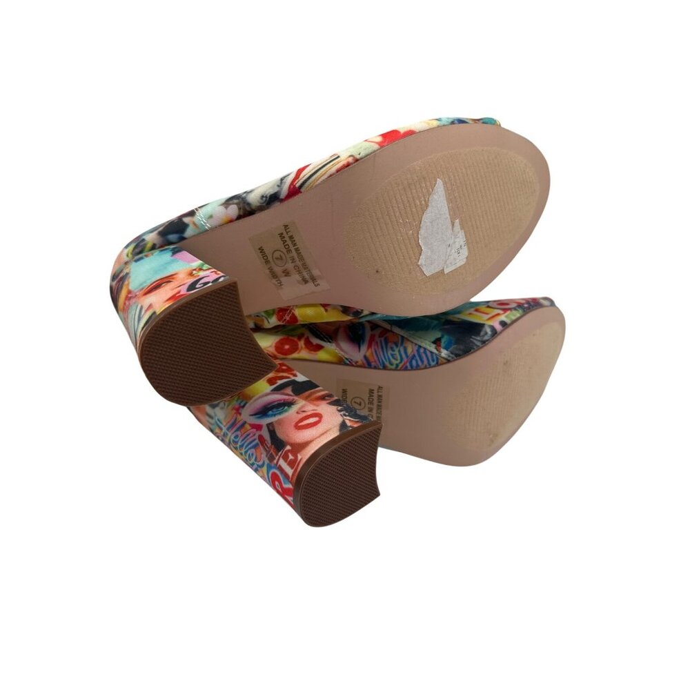 Chase & Chloe Size 7 Las Vegas Print Lace-Up Peep-Toe Ankle Boots - Picture 9 of 14